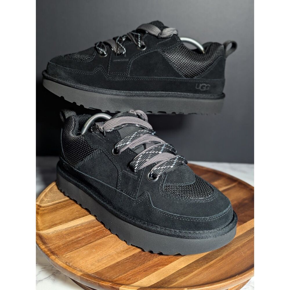 UGG Men's Lo Lowmel Suede Sneaker Black Walking Shoes Size 10 NWOB 1169493